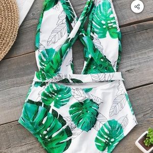 Cupshe Black & White Stripe 1 Piece Swim Floral